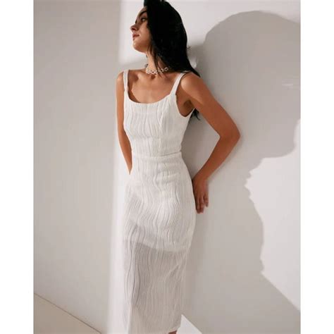 Women White Cami Midi Dress Women Formal Dress Cocktail Etsy