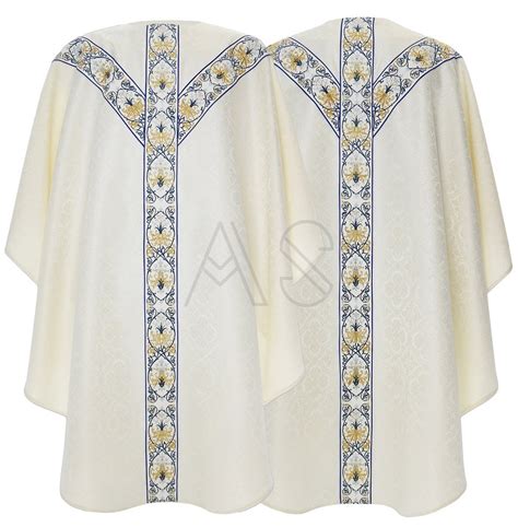 Marian Semi Gothic Chasuble Gy Kn Cream Blue Unlined All