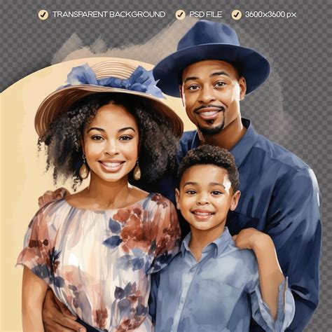 Psd Belle Famille Afro Am Ricaine Aquarelle Clipart Fond Transparent