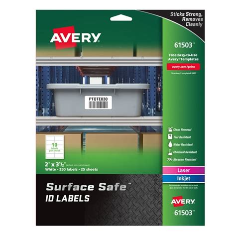 Avery Surface Safe Id Labels 2 X 3 1 2 Water Resistant Matte White Removable Adhesive 250