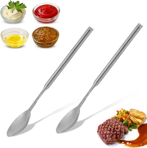 2 Pcs Cooking Spoons Stainless Steel Telescopic Spoon 62cm