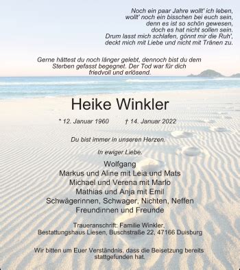 Traueranzeigen Von Heike Winkler Trauer In NRW De