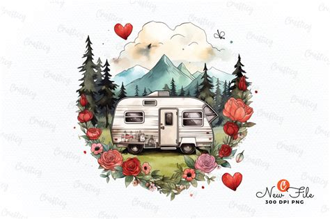 Retro Camping Heart Watercolor Art Graphic By Graftify Creative Fabrica