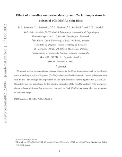 PDF Effect Of Annealing On Carrier Density And Curie Temperature In