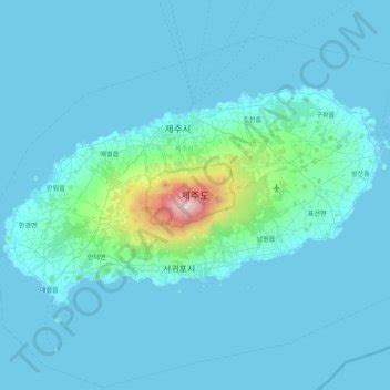 Jeju Island topographic map, elevation, terrain