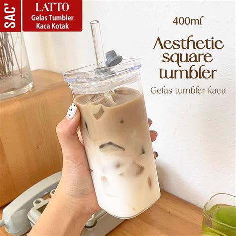 Jual LATTO Gelas Kaca Estetik Minum Kopi Susu Jus Aesthetic Glass