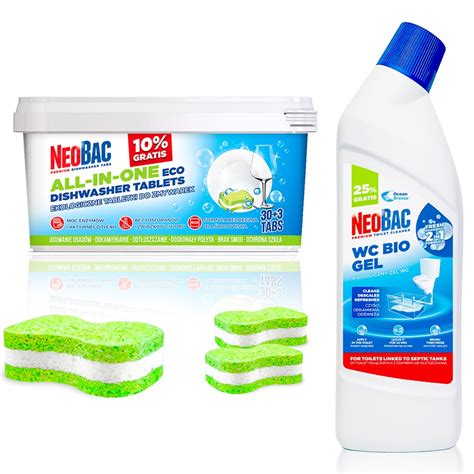 NeoBac Ekologiczne tabletki do zmywarki 33 szt Żel do WC 750 ml