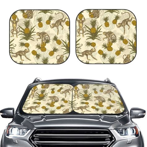 Bingfone Monkeys And Pinealpples Windshield Sun Shade 2 Piece Foldable