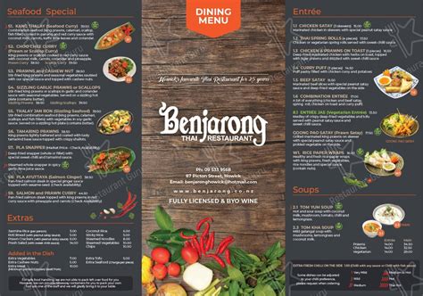 Menu At Benjarong Thai Restaurant Howick Auckland C Picton St