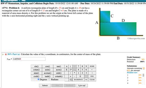 17 Problem 6 A Uniform Rectangular Plate Of Chegg