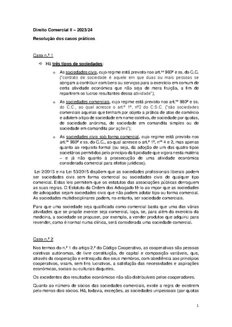 Casos práticos resoluções Direito Comercial II 2023 24 Resolução