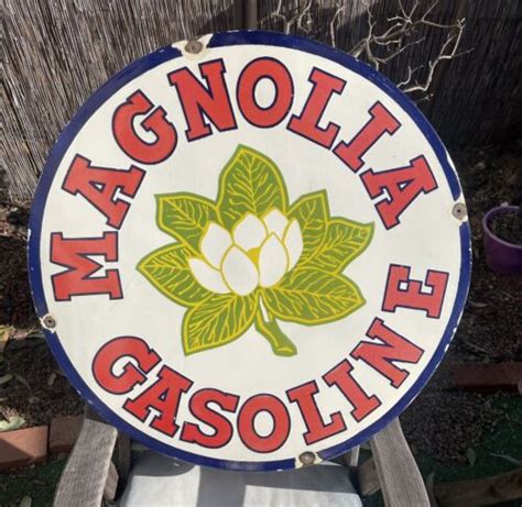 Magnolia Gasoline Gas Station 30 Large Porcelain Metal Sign EBay