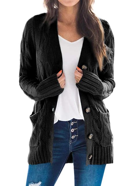 Dokotoo Womens Casual Open Front Chunky Knit Cardigan Long Black