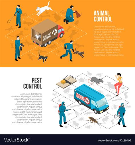 Animal control isometric horizontal banners Vector Image