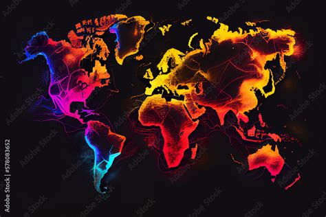 World Map Neon Colorfool Illustration Stock Illustration Adobe Stock