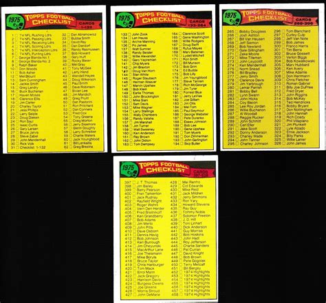 Topps Lot Of Nfl Football Checklist Cards Nm