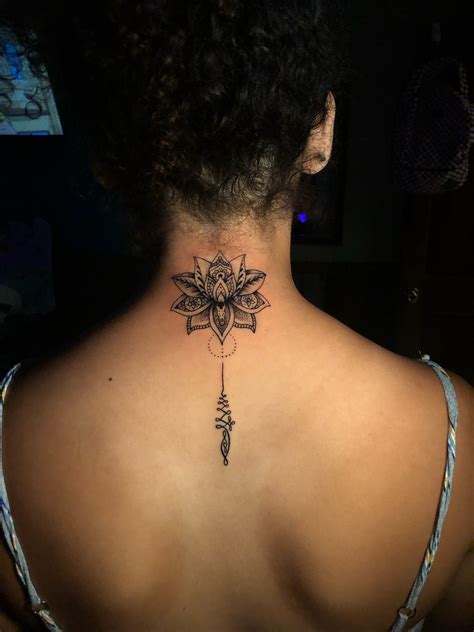 Lotus Unalome Neck Tattoo Back Of Neck Tattoo Neck Tattoos Women