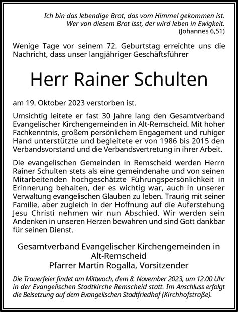 Alle Traueranzeigen für Rainer Schulten trauer rp online de