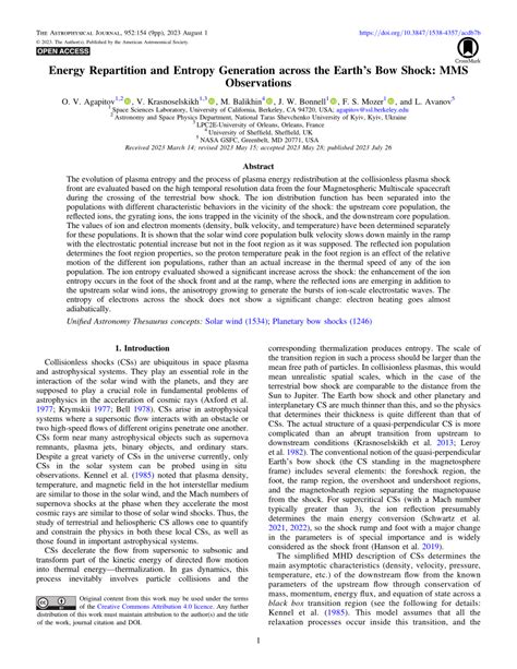 (PDF) Energy Repartition and Entropy Generation across the Earth’s Bow ...