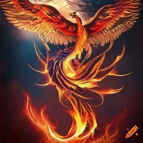 Tattoo Of A Phoenix Rising From Ashes With Spread Wings On Craiyon