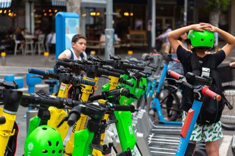 Rental Electric Scooter Bolt Electric Scooters Parked In A Row On A