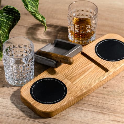 Wooden Cigar Ashtray Ashtray With Whiskey Glasses Holder Whiskey Glasses And Cigar Tray