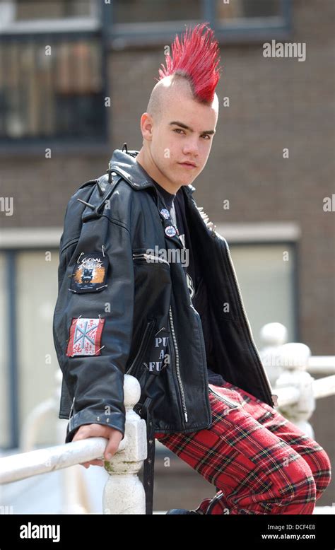 Punk Boy With A Red Mohawk Hairstyle Stock Photo Royalty Free Image