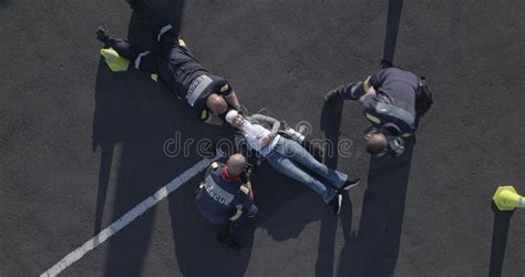 Emergency Accident And Aerial Of People On Road For Injury First Aid