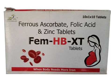 Ferrous Ascorbate Folic Acid And ZincTablets Packaging Type Box