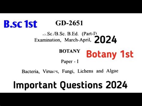 Bsc First Year Botany 1st Paper Bsc First Year Botany Important