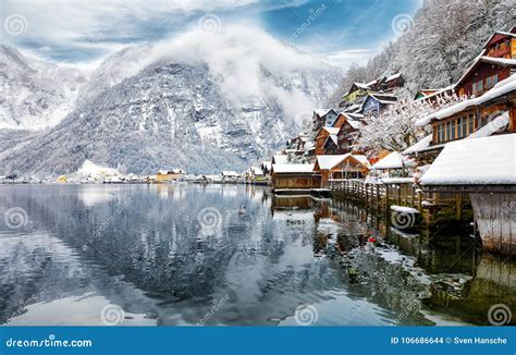 alpine village hallstatt austria stock photo image  culture