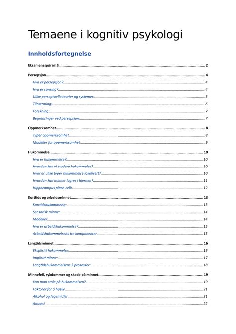 Temaene I Kognitiv Psykologi Temaene I Kognitiv Psykologi Studocu