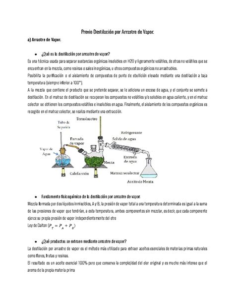 Previo Destilación Por Arrastre De Vapor A Arrastre De Vapor ¿qué