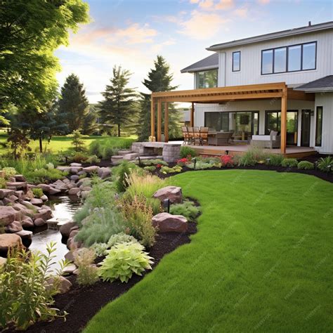 Premium Photo | Modern house with beautiful backyard and landscaping