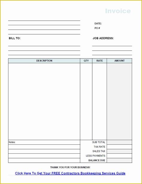 Construction Invoice Templates Free Download Of Free Contractor Invoice Template Excel ...