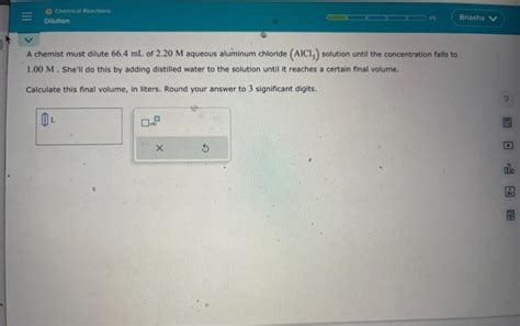 Solved A Chemist Must Dilute Ml Of M Aqueous Chegg