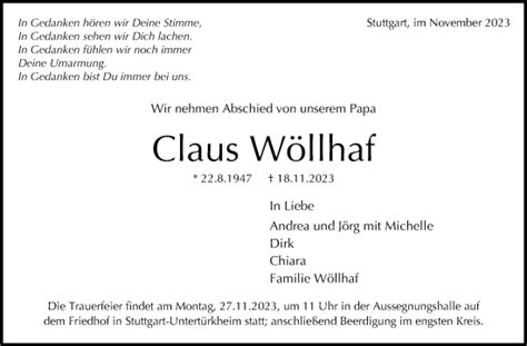 Kondolenzbuch Von Claus W Llhaf Stuttgart Gedenkt De