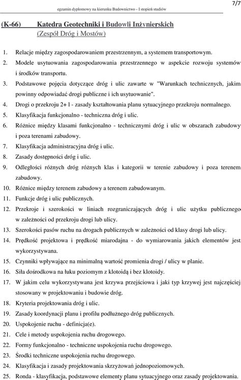 Pytania Zagadnienia Na Egzamin Dyplomowy Na Kierunku Budownictwo I