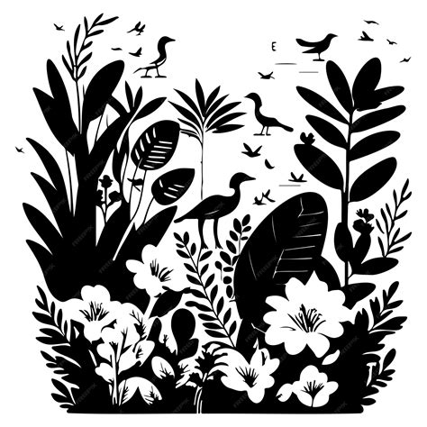 Premium Vector | Jungle flowers exotic plants and animals illustration draw