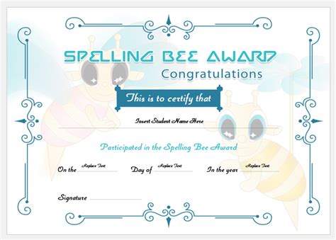 Spelling Bee Award Certificates Professional Certificate Templates