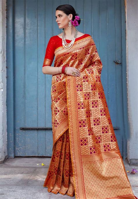 Red Brocade Festival Wear Saree 165995 Saree Designs Silk Sarees