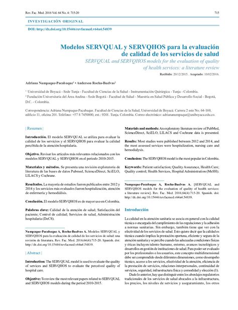 Calam O Modelos Servqual Y Servqhos Para La Evaluaci N De Calidad De