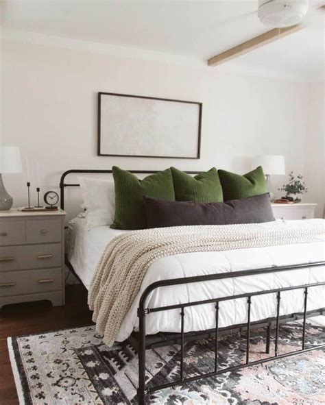 Neutral Master Bedroom With Green Pillows Soul And Lane