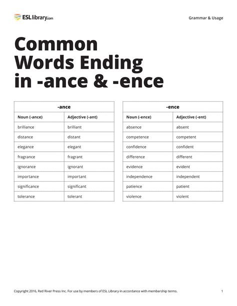 Common Words Ending in -ance & -ence – Ellii Blog