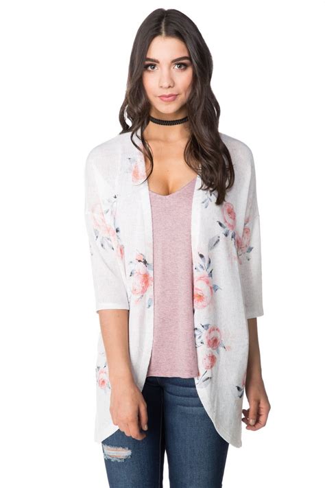 Rose Print Open Cardigan Clothes Summer Fashion Rose Print