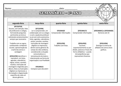 1º ano Atividades para a primeira semana de aula as habilidades