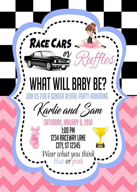 Race Cars Or Ruffles Gender Reveal Invitation Gender Reveal