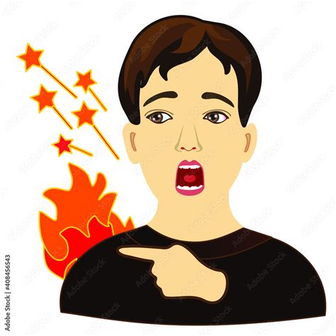 Emoji With Scared Man Pointing His Index Finger At His Flaming And