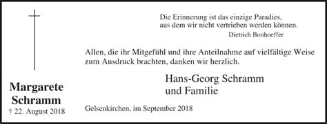 Traueranzeigen Von Margarete Schramm Trauer In Nrw De