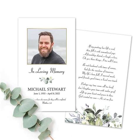 Editable Funeral Prayer Card Template Printable Memorial